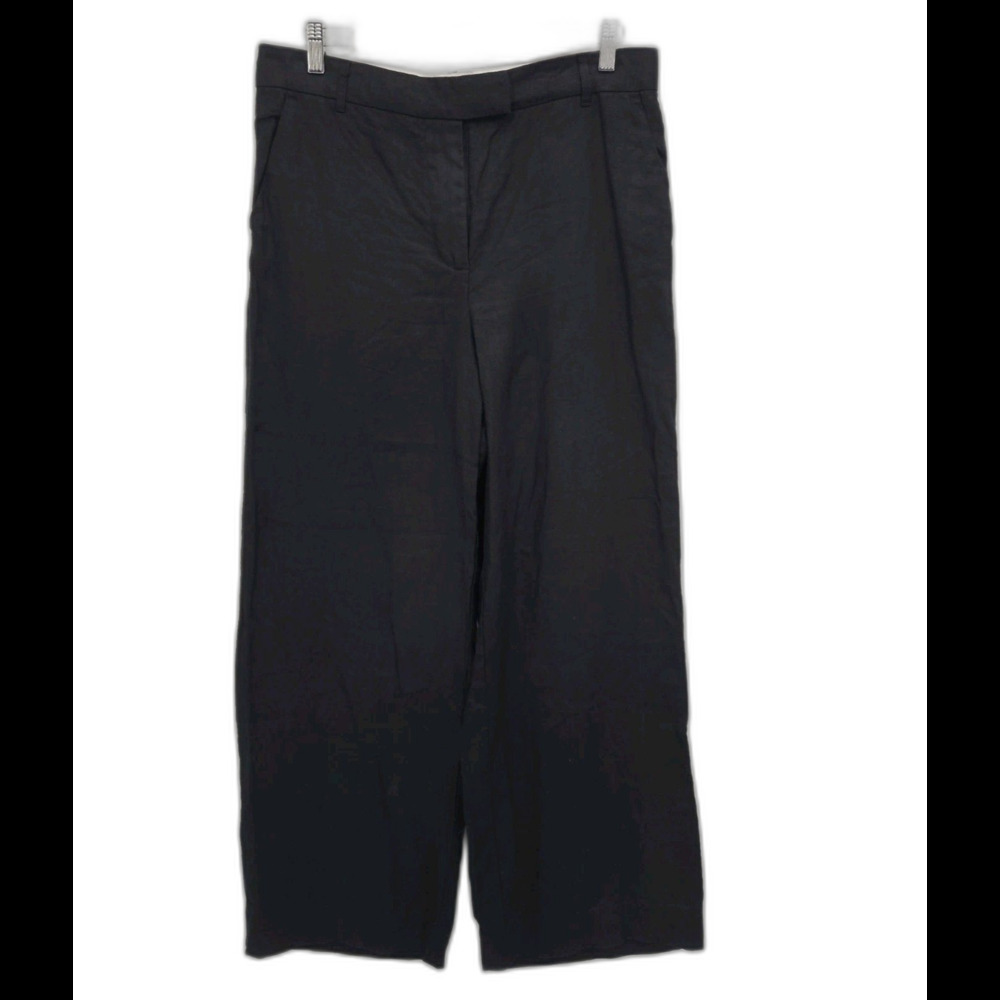 Reformation Womens High Rise Wide Leg Trouser Pants 100% Linen Black 10P Petite